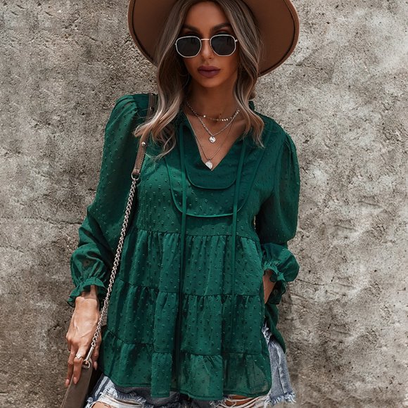 VINTAGE BOHO CHIC LAYERED BELL SLEEVED BLOUSE - Picture 3 of 9